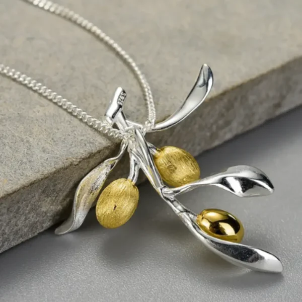 Halskette Olivenblätter Zweig 925 Sterling Silber feiner Schmuck für Damen – Bild 3