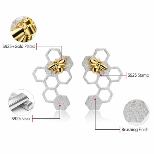 Ohrstecker 925er Silber für Damen Wabe mit goldener Biene Schmuck 21 – Bild 4