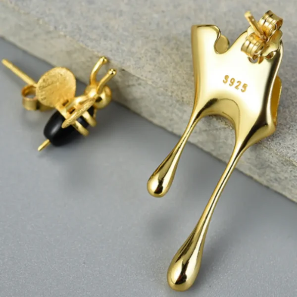 Ohrstecker Bienen und tropfende Honig  / 925er Silber Ohrringe Schmuck 21 – Bild 3